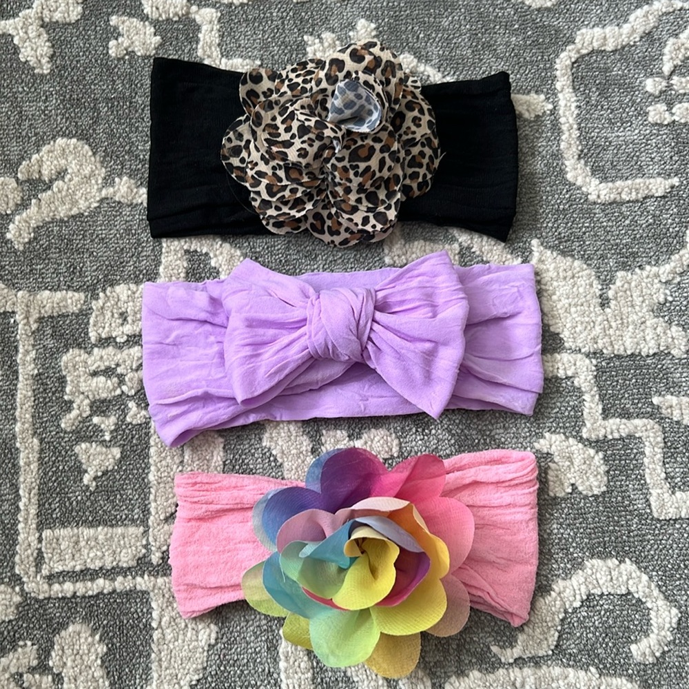 Girls nylon elastic headbands baby toddler set of 3